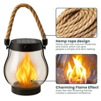 Solar Flame-Effect Garden Lantern, USB-C Rechargeable Metal