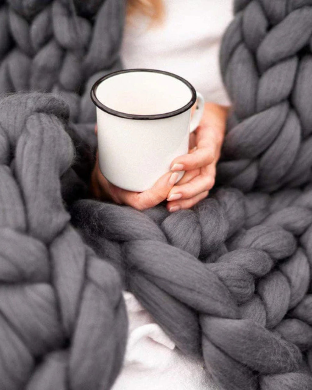 Hand-Knitted Chunky Chenille Throw Blanket