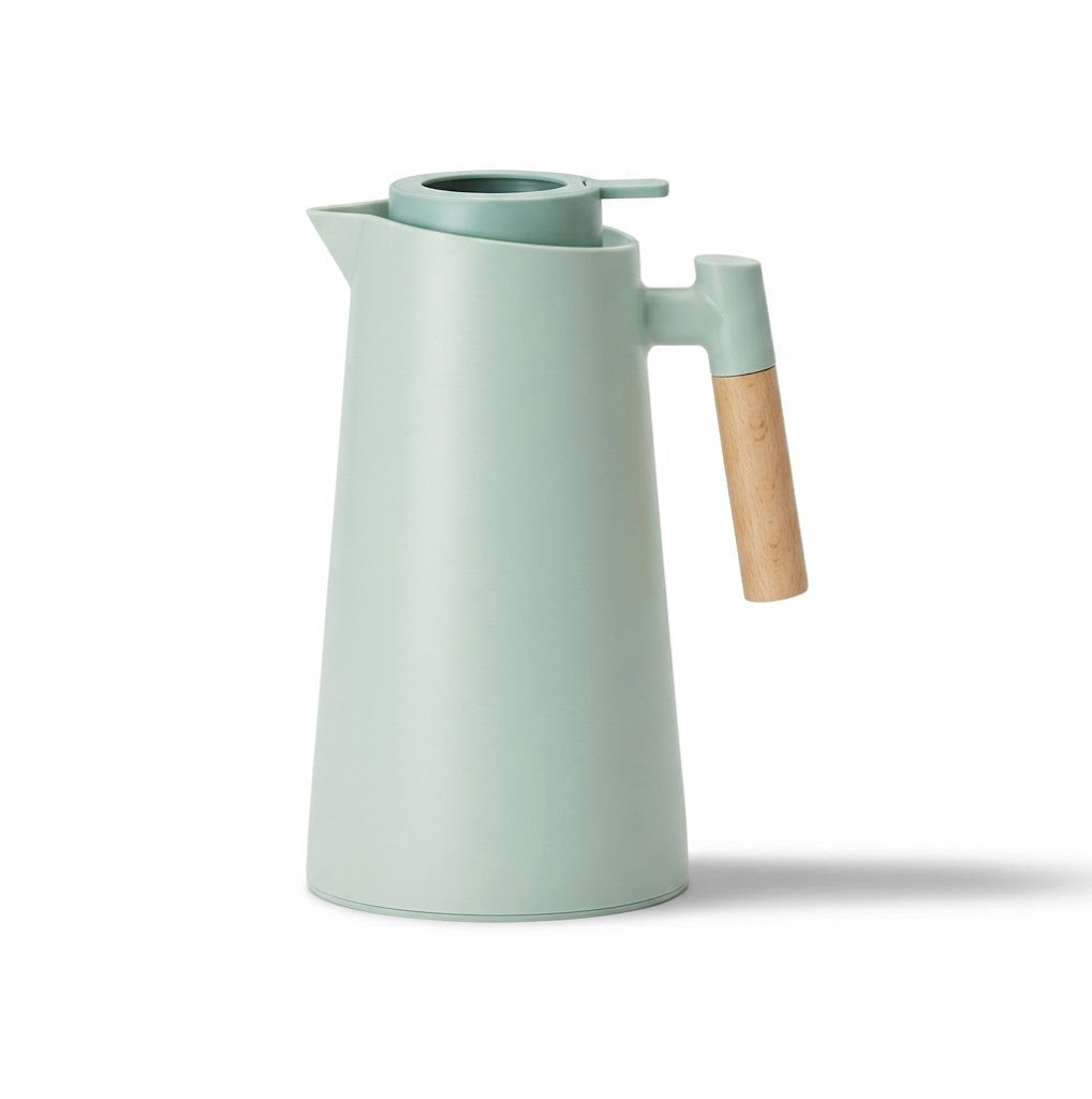 1L Vacuum Flask with Temperature Display and Wooden Handle