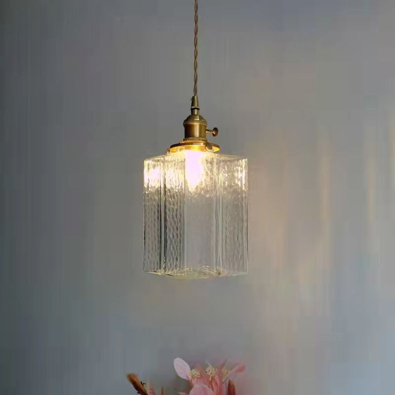 Vintage Ribbed Glass Pendant Light with Iron Frame