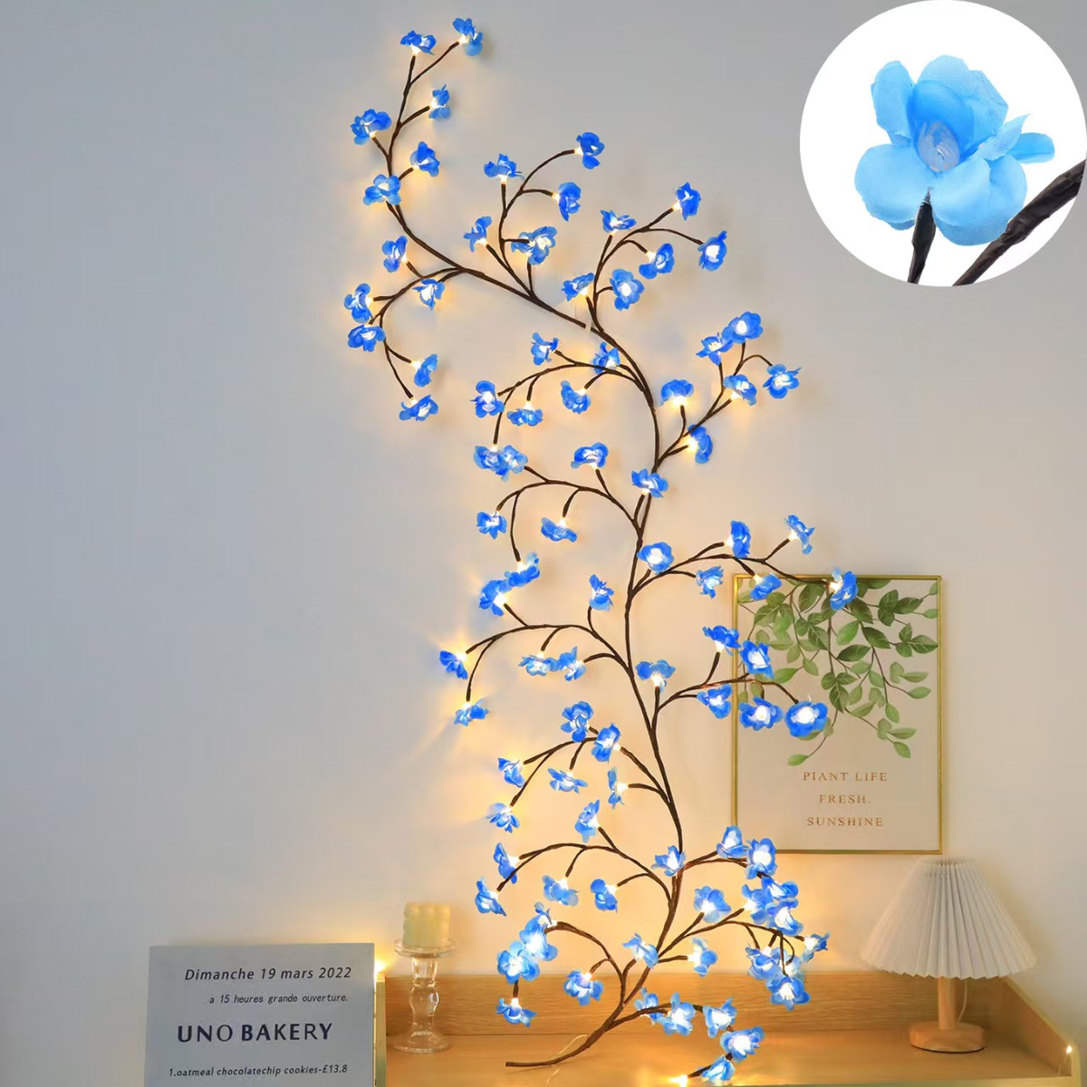 LED Flower Branch Wall Light, USB Powered Decoration