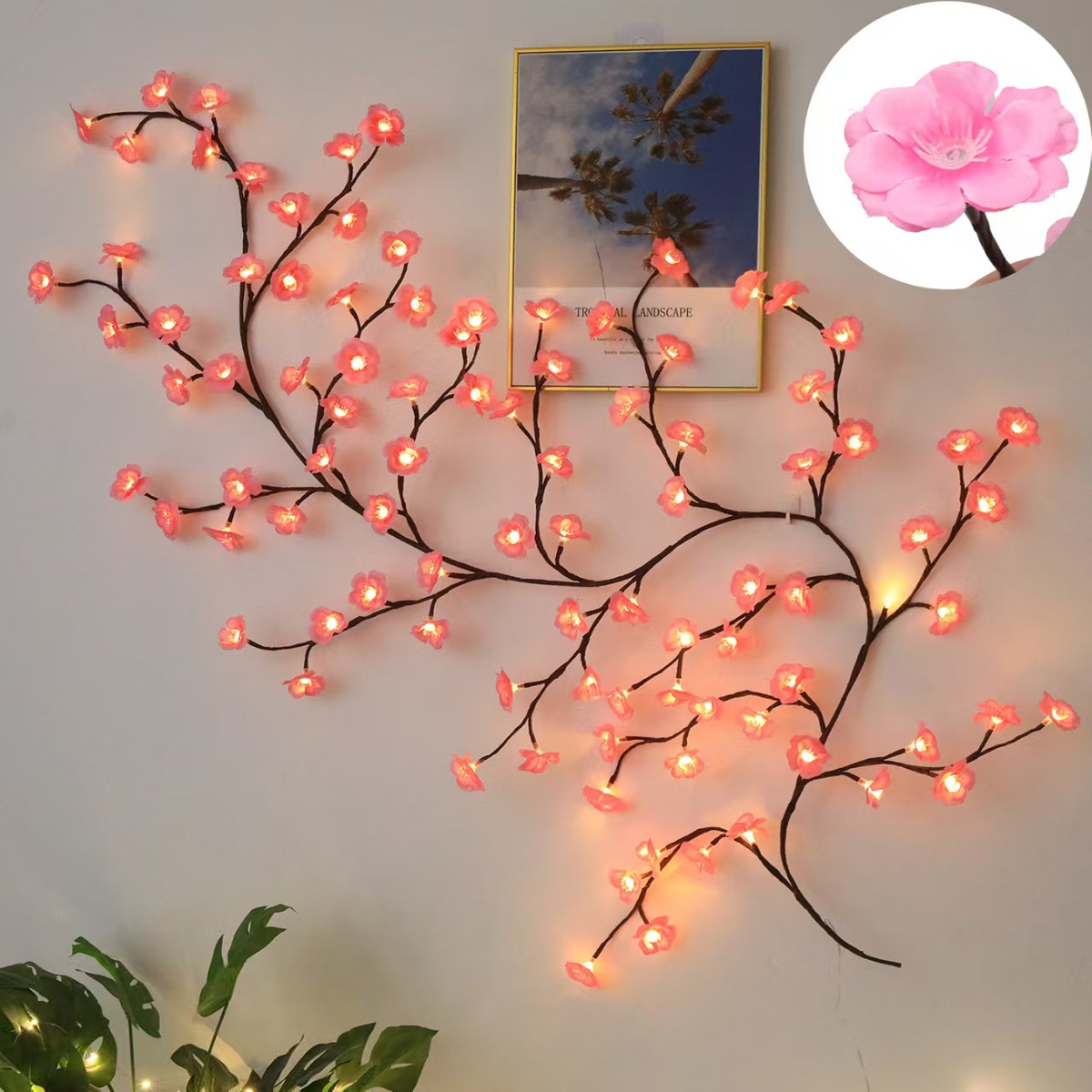 LED Flower Branch Wall Light, USB Powered Decoration