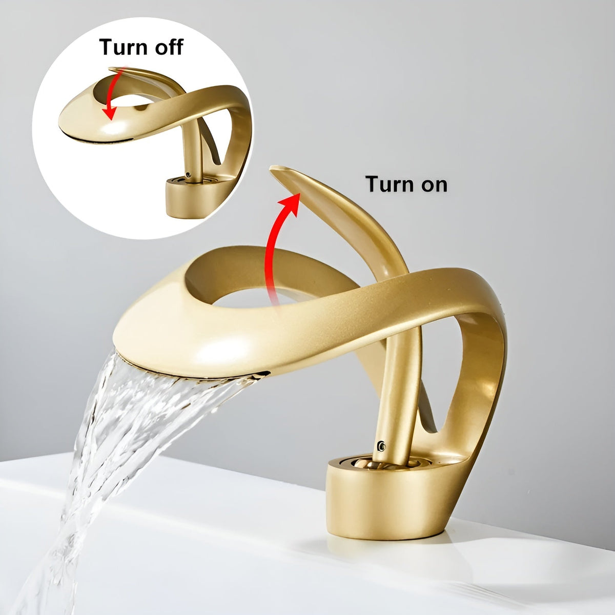 Waterfall Basin Mixer Tap in Brass, Single Lever