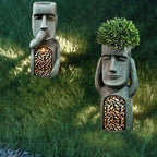 Moai Solar Light Garden Planter with Drainage Hole, 25 cm