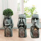 Moai Solar Light Garden Planter with Drainage Hole, 25 cm