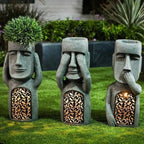 Moai Solar Light Garden Planter with Drainage Hole, 25 cm