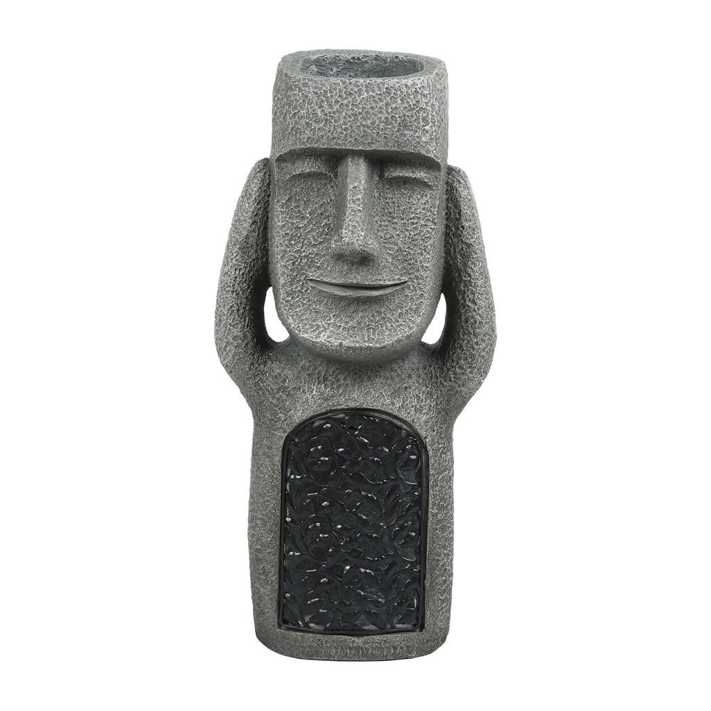 Moai Solar Light Garden Planter with Drainage Hole, 25 cm