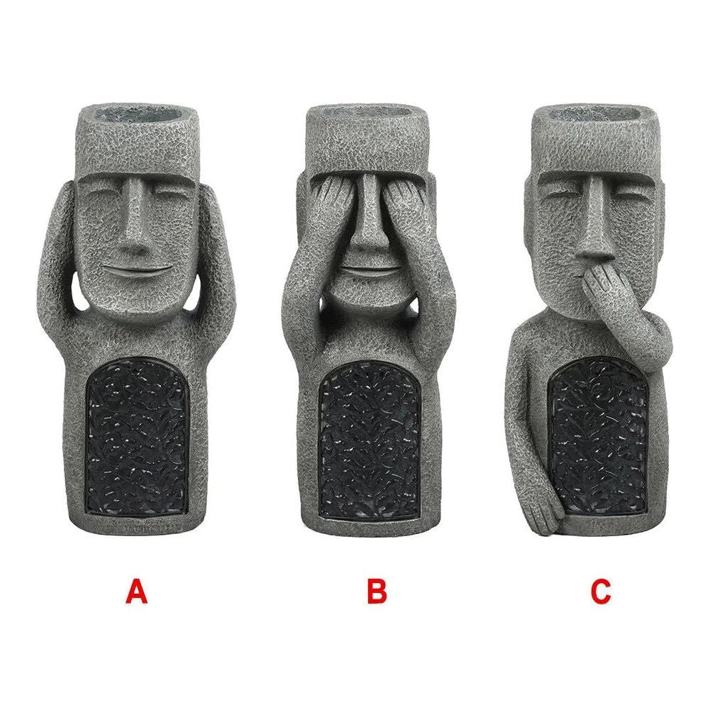 Moai Solar Light Garden Planter with Drainage Hole, 25 cm
