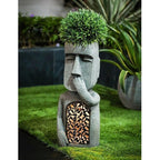 Moai Solar Light Garden Planter with Drainage Hole, 25 cm