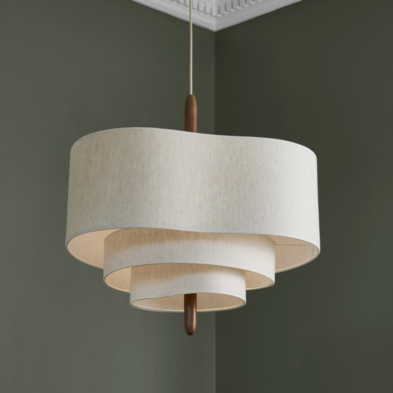 Japandi Fabric Pendant Light with Wood and Metal, Two Sizes