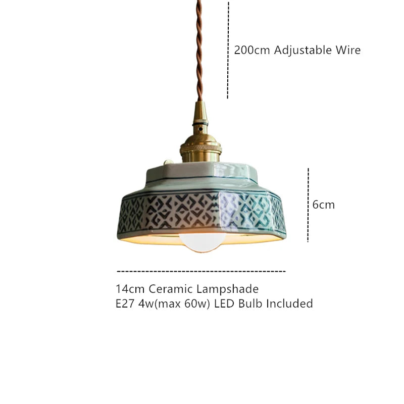 Hand-Painted Ceramic Pendant Light with Copper Fitting, 14cm