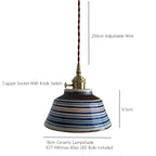 Hand-Painted Floral Ceramic Pendant Light, Copper Finish