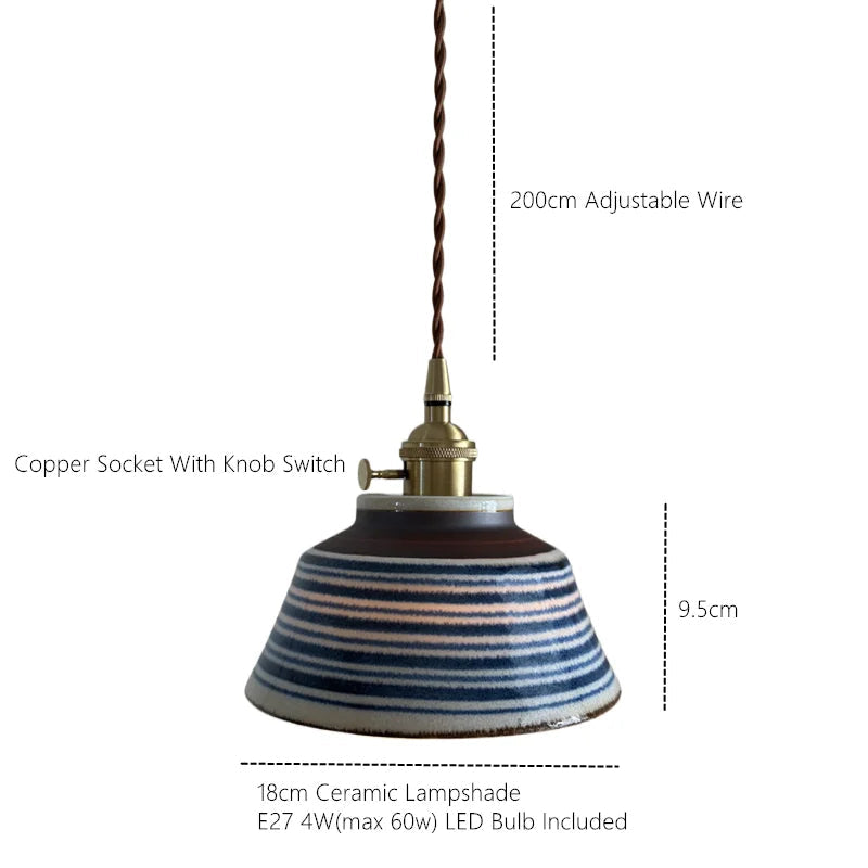 Hand-Painted Floral Ceramic Pendant Light, Copper Finish