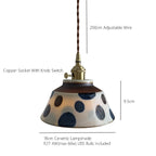 Hand-Painted Floral Ceramic Pendant Light, Copper Finish