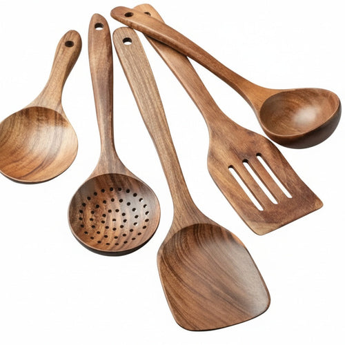 Acacia Wood Cooking and Serving Utensil Set, 5 to 10 Pieces