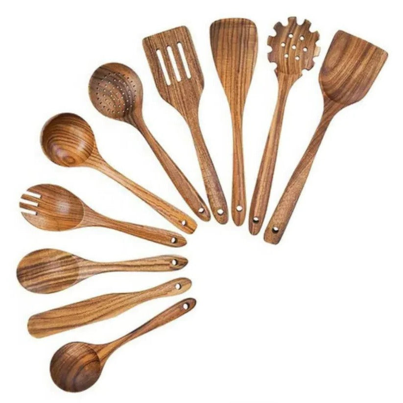 Acacia Wood Cooking and Serving Utensil Set, 5 to 10 Pieces