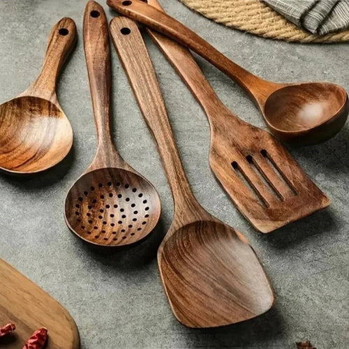 Acacia Wood Cooking and Serving Utensil Set, 5 to 10 Pieces