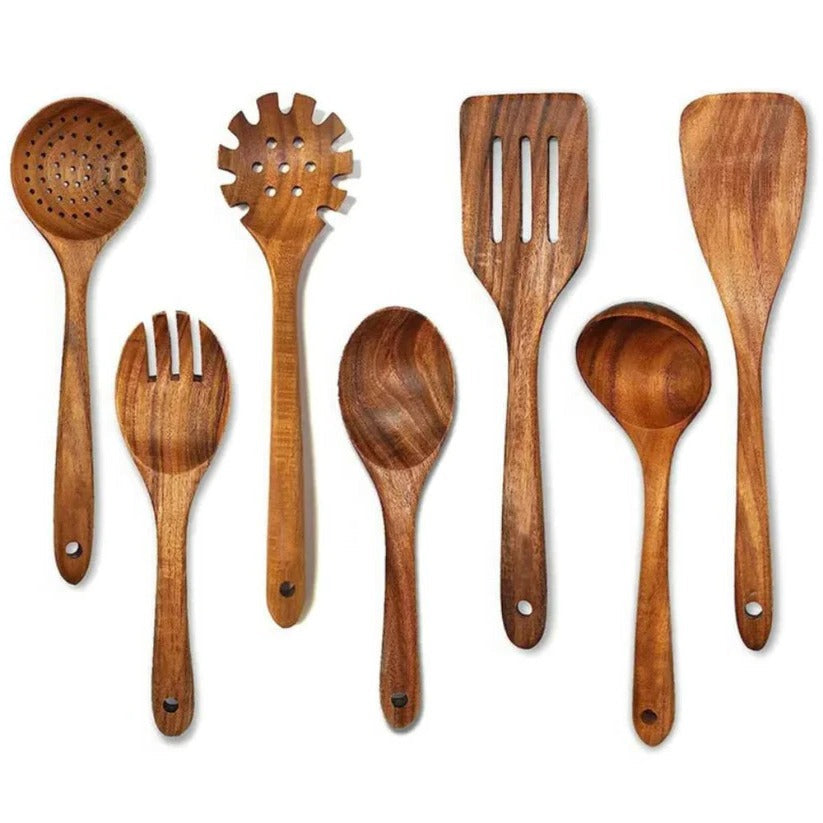 Acacia Wood Cooking and Serving Utensil Set, 5 to 10 Pieces