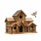 Rustic Hanging Wooden Bird House with Six Entrance Holes