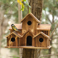 Rustic Hanging Wooden Bird House with Six Entrance Holes