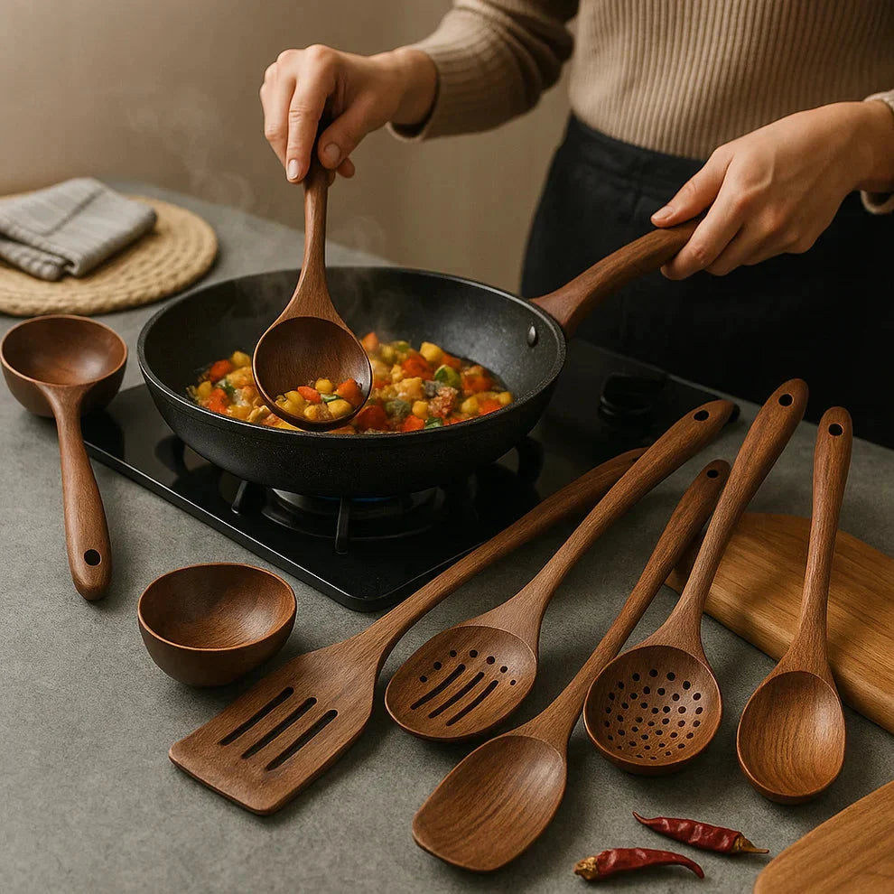 Acacia Wood Kitchen Utensil Set, 5, 7 or 10 Pieces