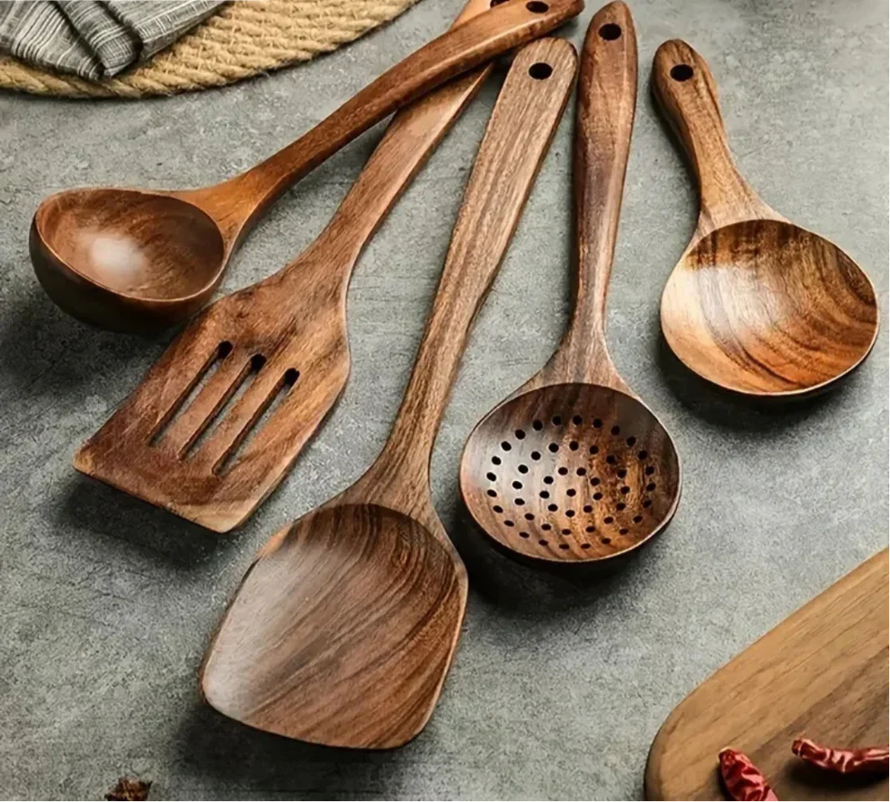 Acacia Wood Kitchen Utensil Set, 5, 7 or 10 Pieces