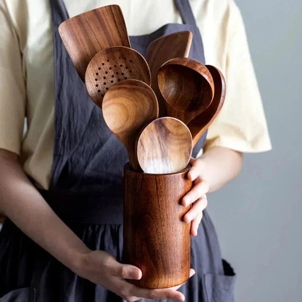 Acacia Wood Kitchen Utensil Set, 5, 7 or 10 Pieces