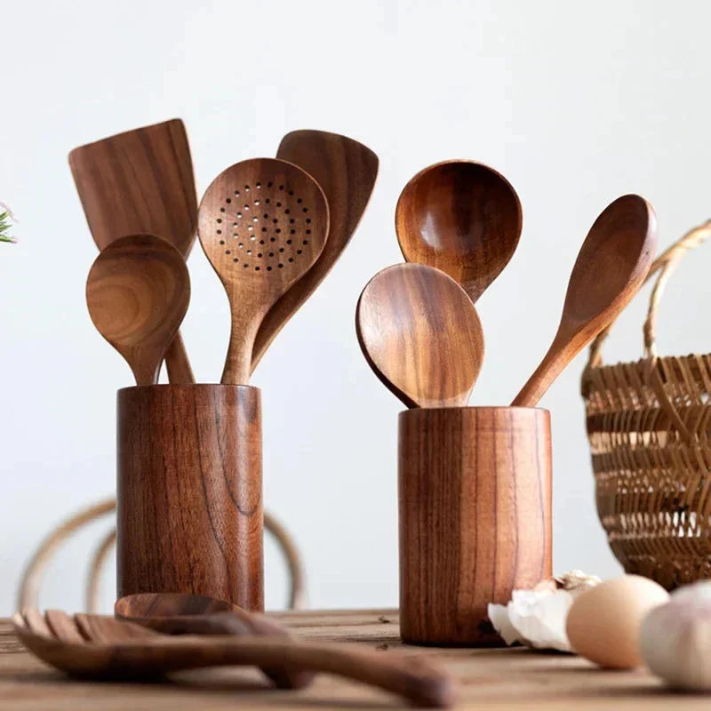 Acacia Wood Kitchen Utensil Set, 5, 7 or 10 Pieces