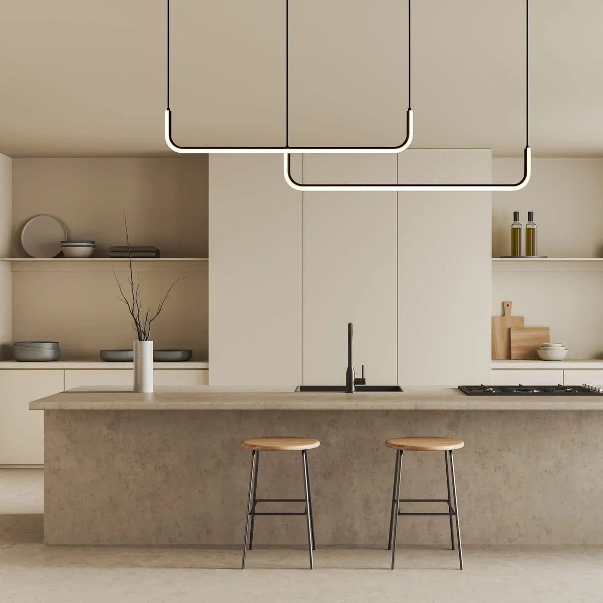 Black Metal Bar Pendant Light, Integrated LED 3000K