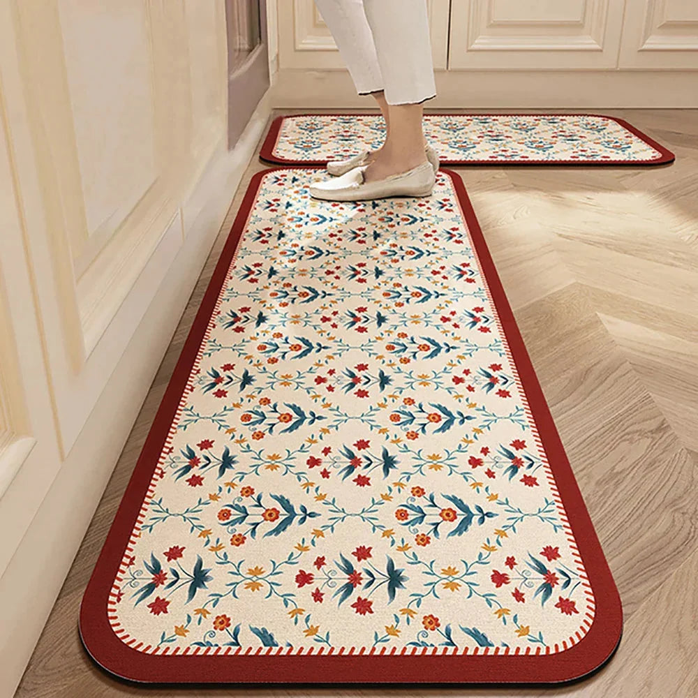 Anti-Slip Kitchen Rug Set with Tile Pattern, Machine Washable