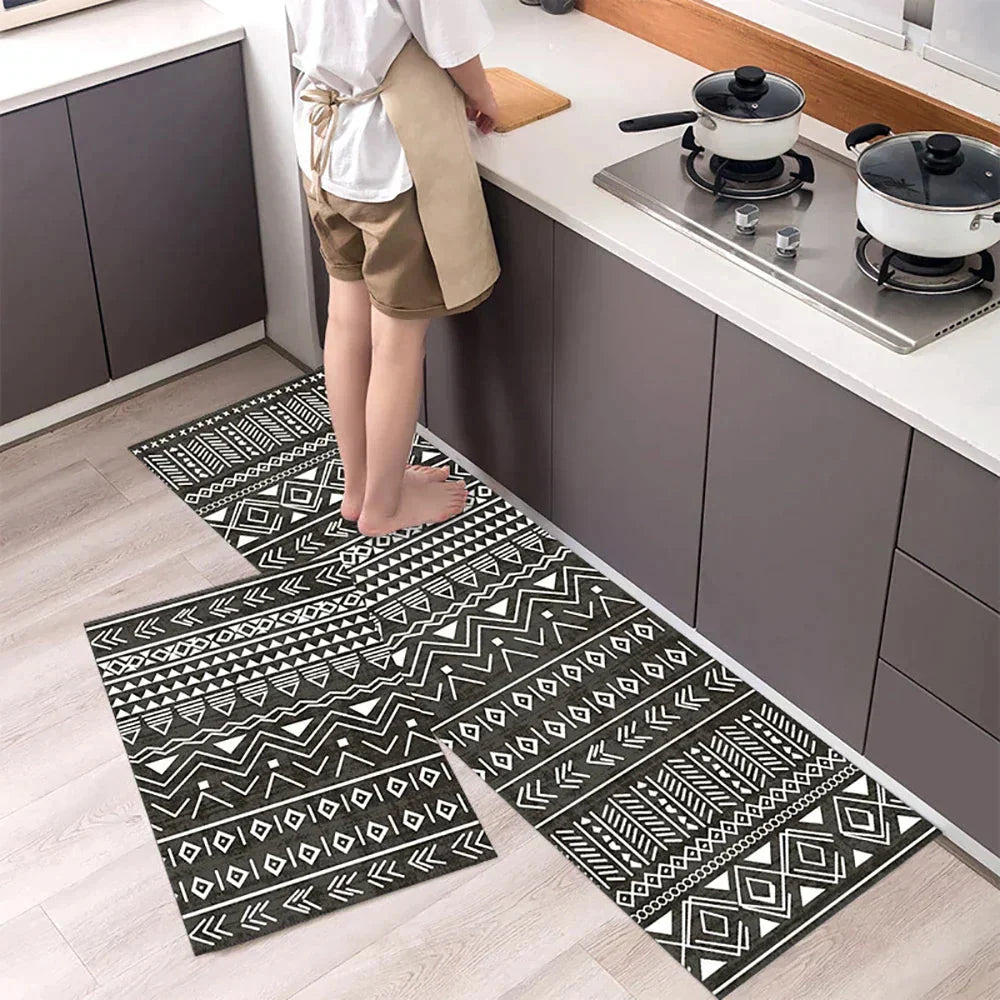 Anti-Slip Kitchen Rug Set with Tile Pattern, Machine Washable