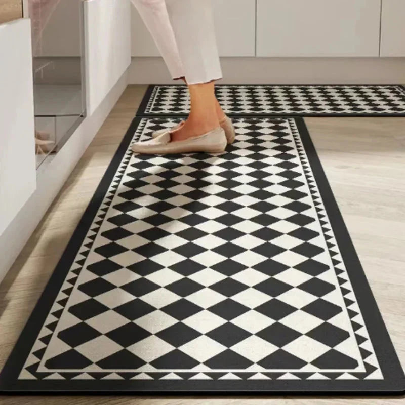 Anti-Slip Kitchen Rug Set with Tile Pattern, Machine Washable