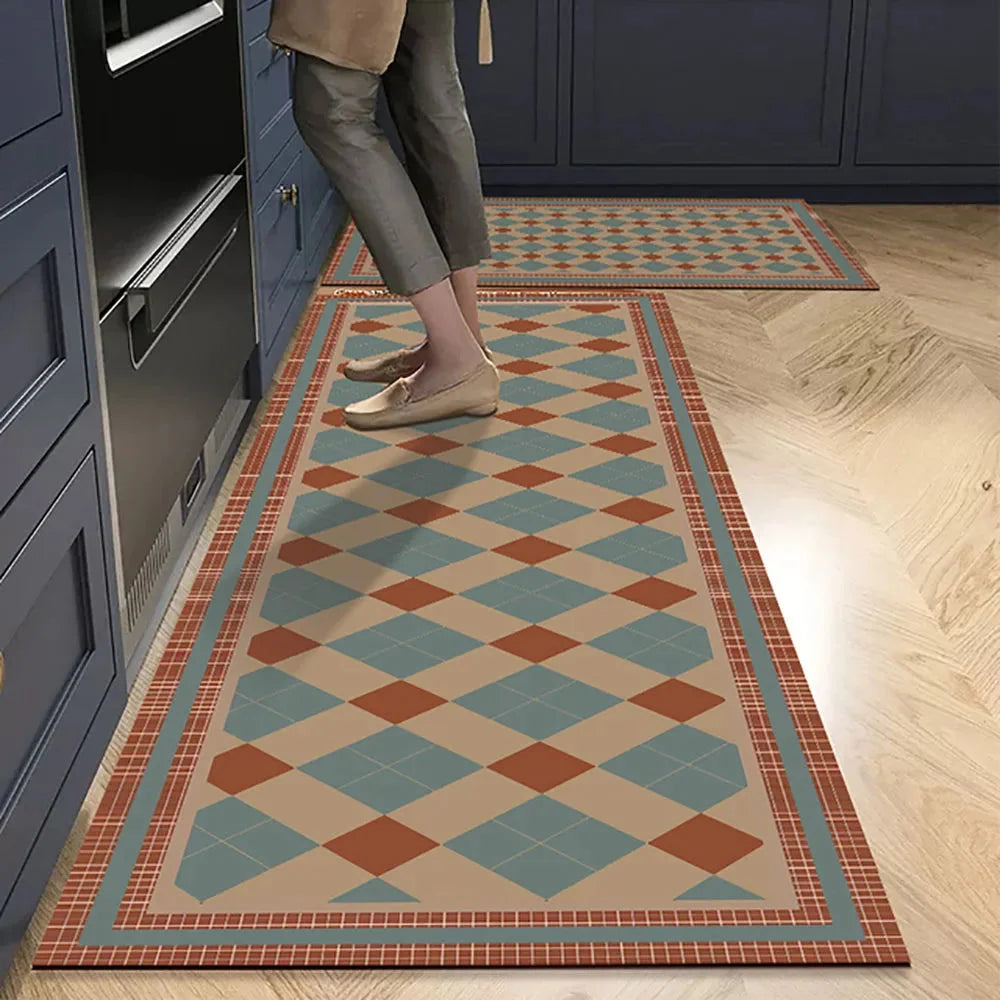 Anti-Slip Kitchen Rug Set with Tile Pattern, Machine Washable