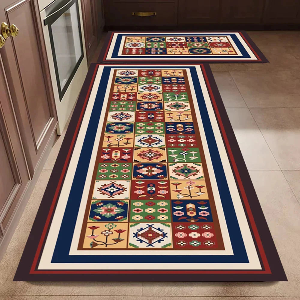 Anti-Slip Kitchen Rug Set with Tile Pattern, Machine Washable