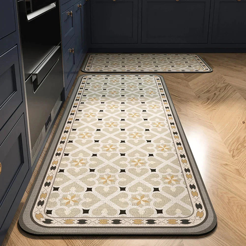 Anti-Slip Kitchen Rug Set with Tile Pattern, Machine Washable