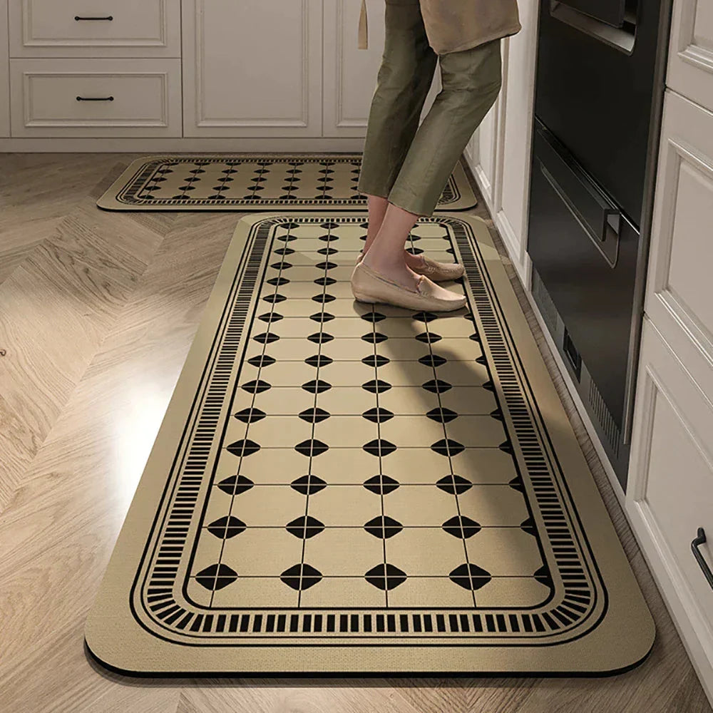 Anti-Slip Kitchen Rug Set with Tile Pattern, Machine Washable