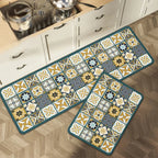 Anti-Slip Kitchen Rug Set with Tile Pattern, Machine Washable