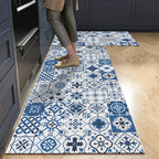 Anti-Slip Kitchen Rug Set with Tile Pattern, Machine Washable