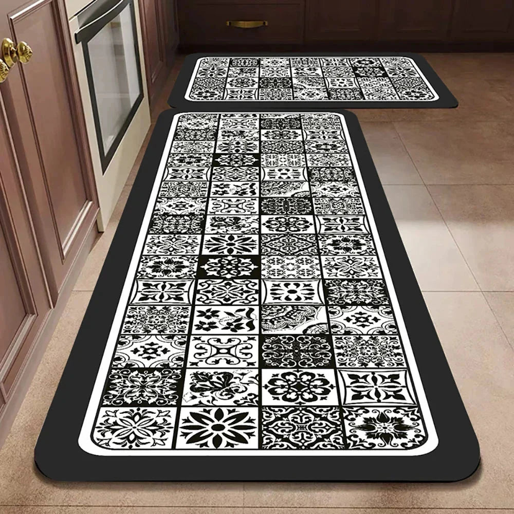 Anti-Slip Kitchen Rug Set with Tile Pattern, Machine Washable