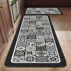 Anti-Slip Kitchen Rug Set with Tile Pattern, Machine Washable