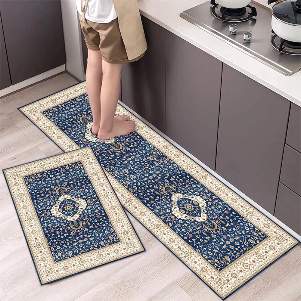 Anti-Slip Kitchen Rug Set with Tile Pattern, Machine Washable