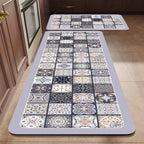 Anti-Slip Kitchen Rug Set with Tile Pattern, Machine Washable