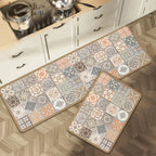 Anti-Slip Kitchen Rug Set with Tile Pattern, Machine Washable
