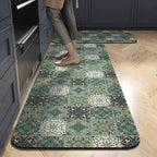 Anti-Slip Kitchen Rug Set with Tile Pattern, Machine Washable