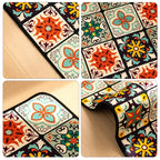 Anti-Slip Kitchen Rug Set with Tile Pattern, Machine Washable
