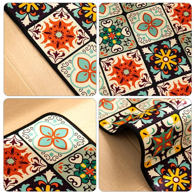 Anti-Slip Kitchen Rug Set with Tile Pattern, Machine Washable