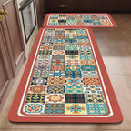 Anti-Slip Kitchen Rug Set with Tile Pattern, Machine Washable