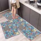 Anti-Slip Kitchen Rug Set with Tile Pattern, Machine Washable