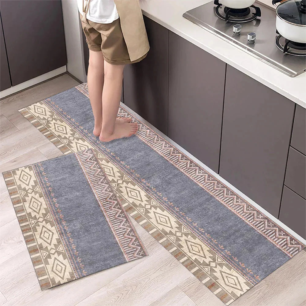 Anti-Slip Kitchen Rug Set with Tile Pattern, Machine Washable
