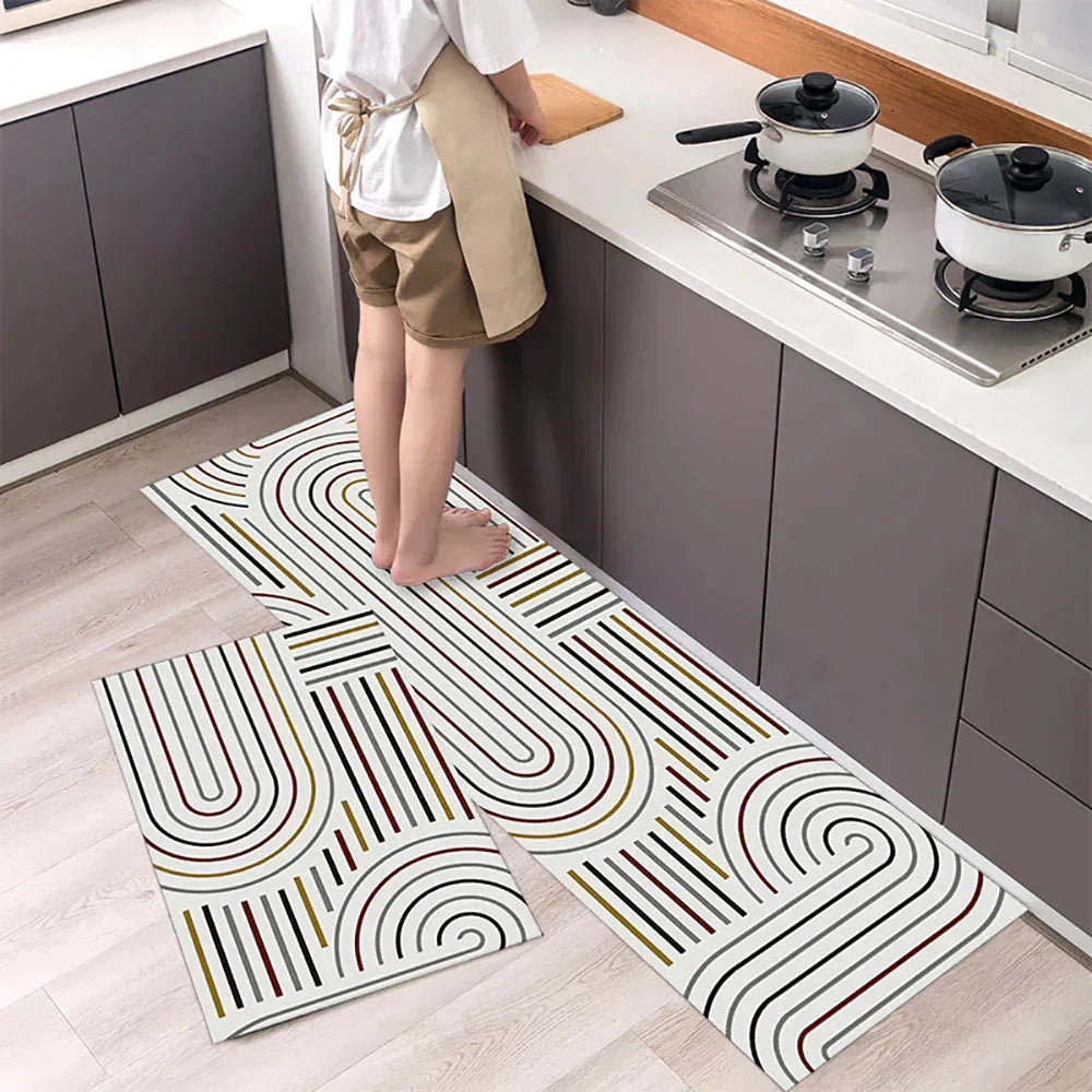Anti-Slip Kitchen Rug Set with Tile Pattern, Machine Washable